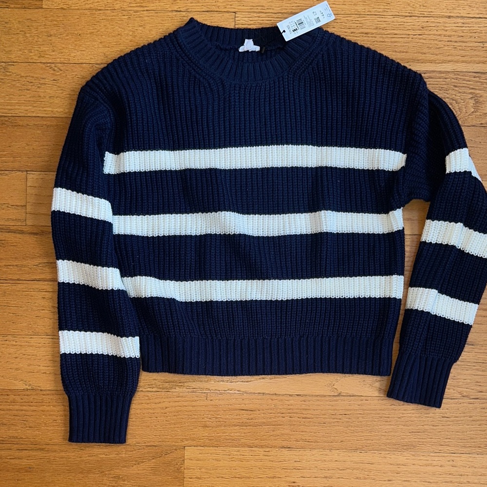 Garage- Navy and White Striped Women's Sweater